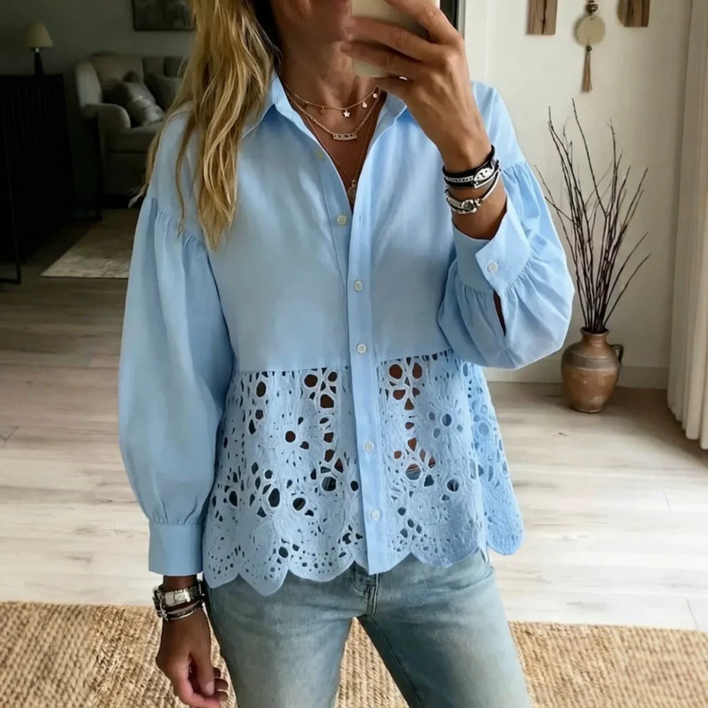Women's Hollow-Out Hem Shirt | Long Sleeve Top