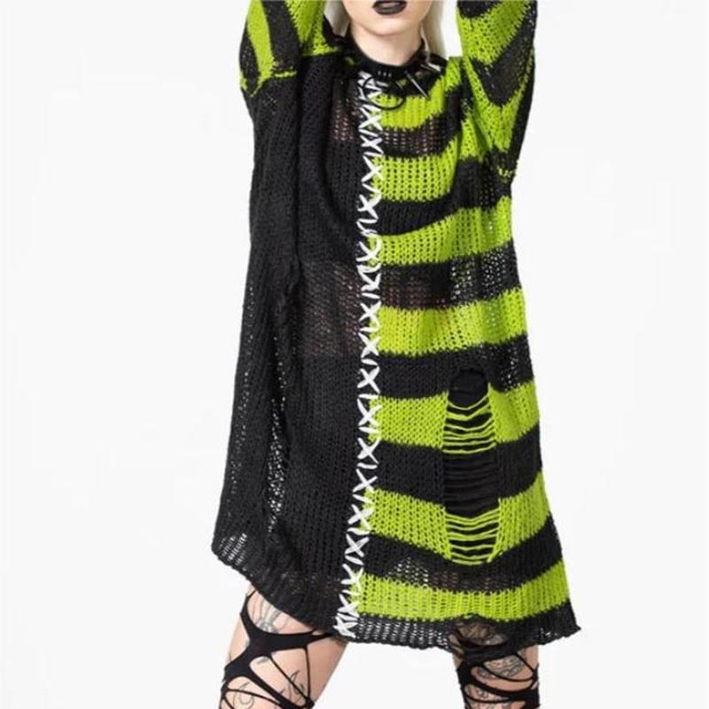 ZA-Zola Halloween Ripped Long Loose Sweater Women - ZA-Zola