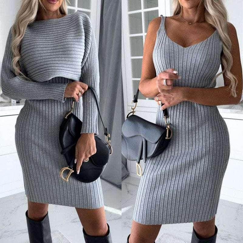 Striped Top & Tight Suspender Skirt Set - ZA-Zola