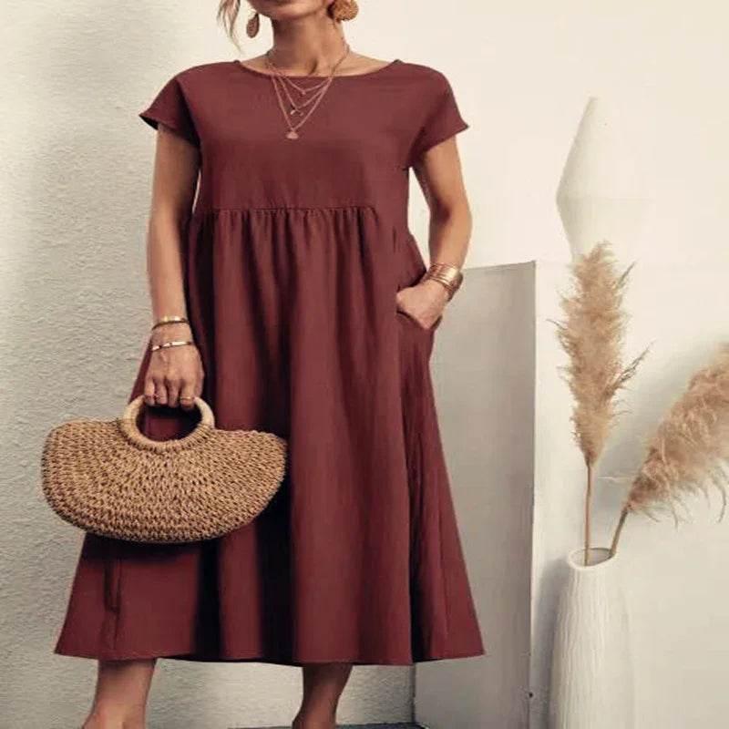 Sleeveless Cotton Linen Pocket Dress – Loose Fit - ZA-Zola