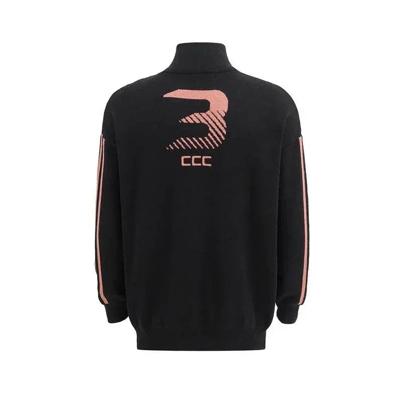 Retro Alphabet Jacquard Sweater - Men's Stand Collar Coat - ZA-Zola