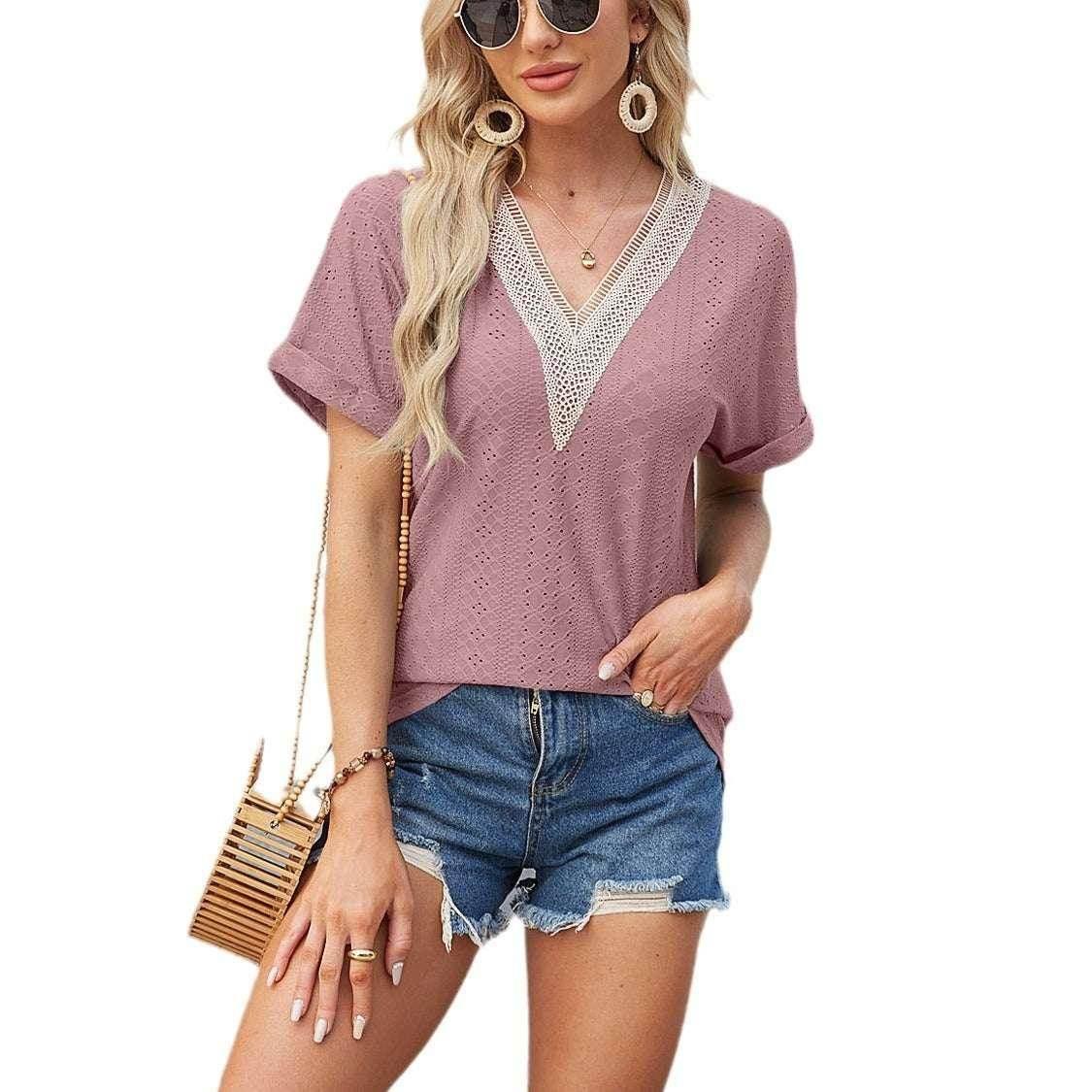 V-Neck Fold Sleeve Batwing Top for Women - ZA-Zola