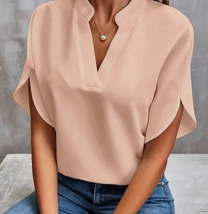 V-Neck Chiffon Short Sleeve Blouse – Elegant Summer Top - ZA-Zola