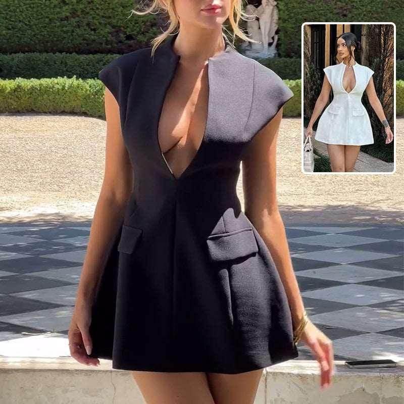 Sexy Deep V-neck A-line Summer Dress - French Style - ZA-Zola