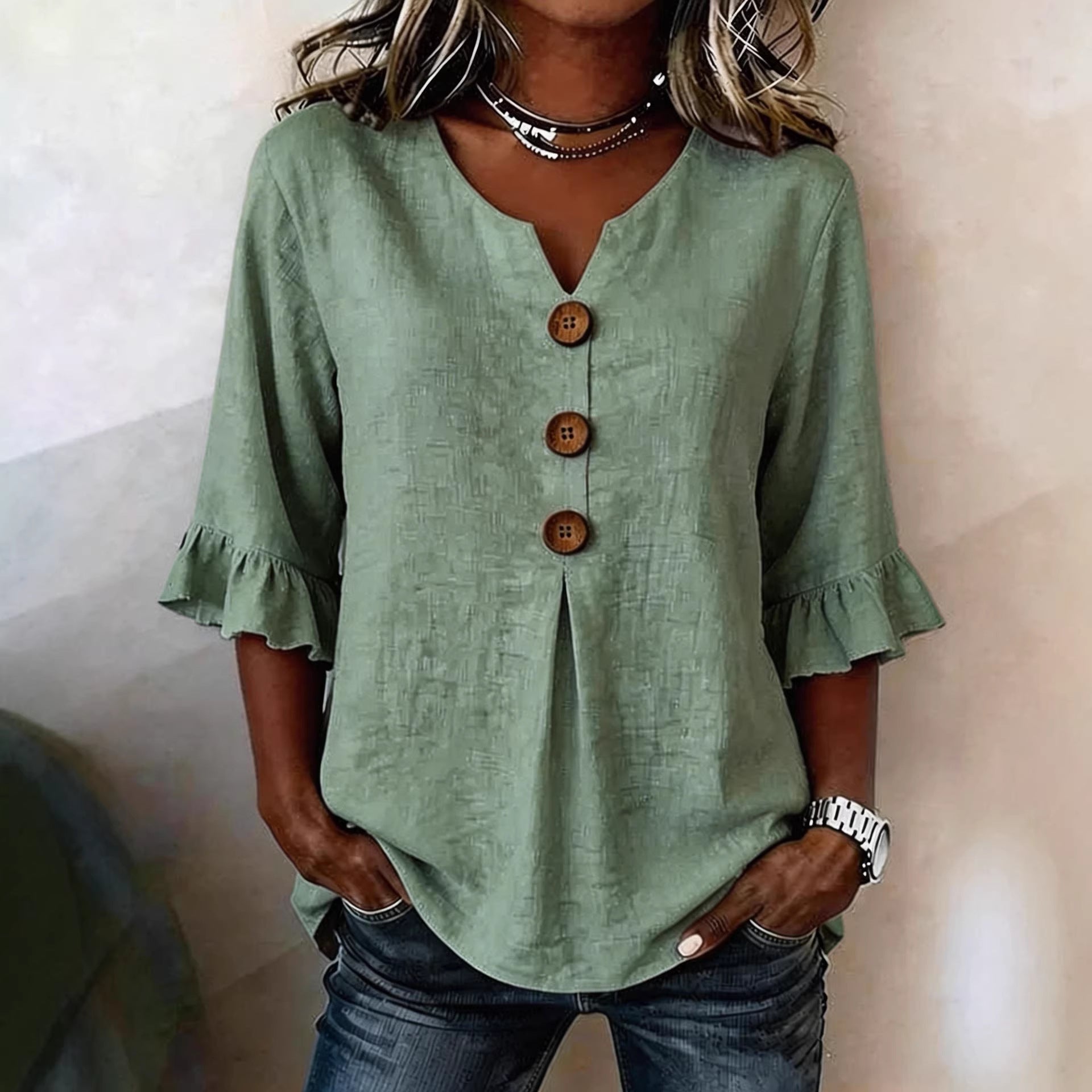 Ruffled V-Neck Summer Top | Women’s Casual Wear