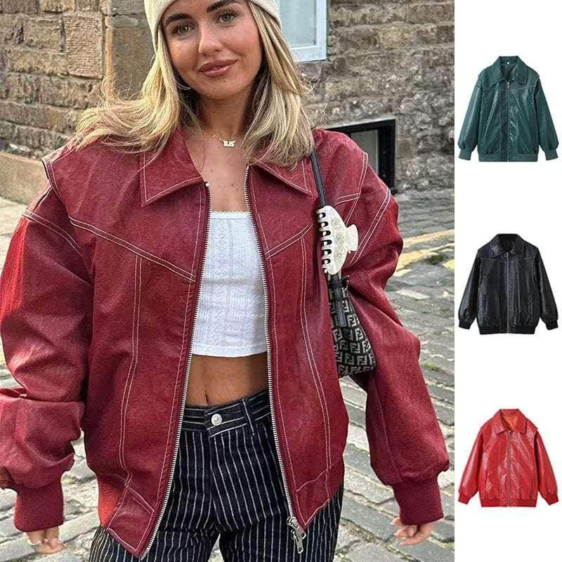 Women's Moto Biker Zip Jacket - Stylish & Sleek - ZA-Zola