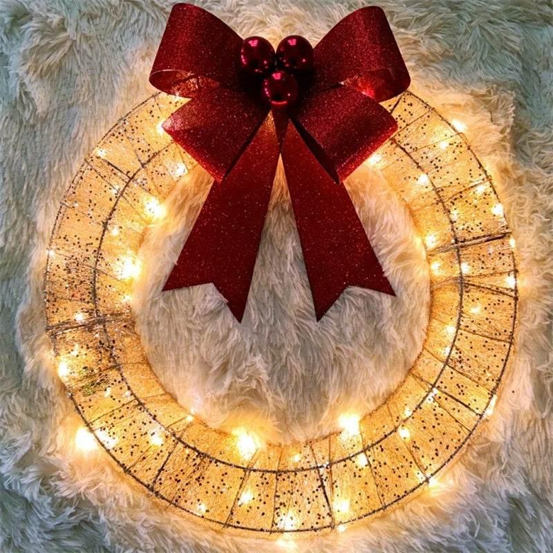 Christmas LED Wreath 50CM – Luminous Garland with Big Bow - ZA-Zola