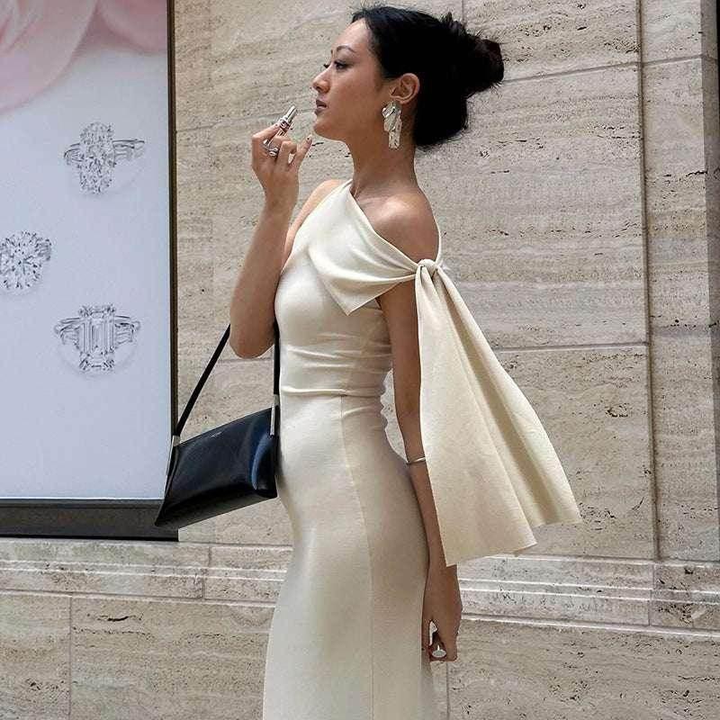 One-Shoulder Ribbon Long Dress – Sleek & Sexy Clubwear - ZA-Zola