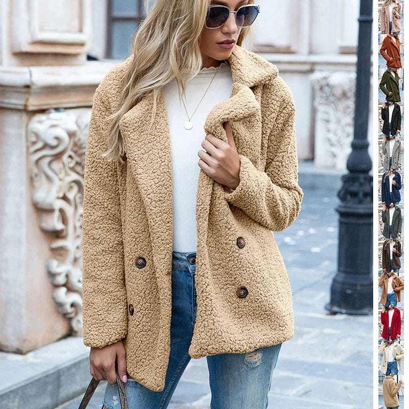 Fluffy Winter Coat for Women | Loose Lapel Button Jacket - ZA-Zola