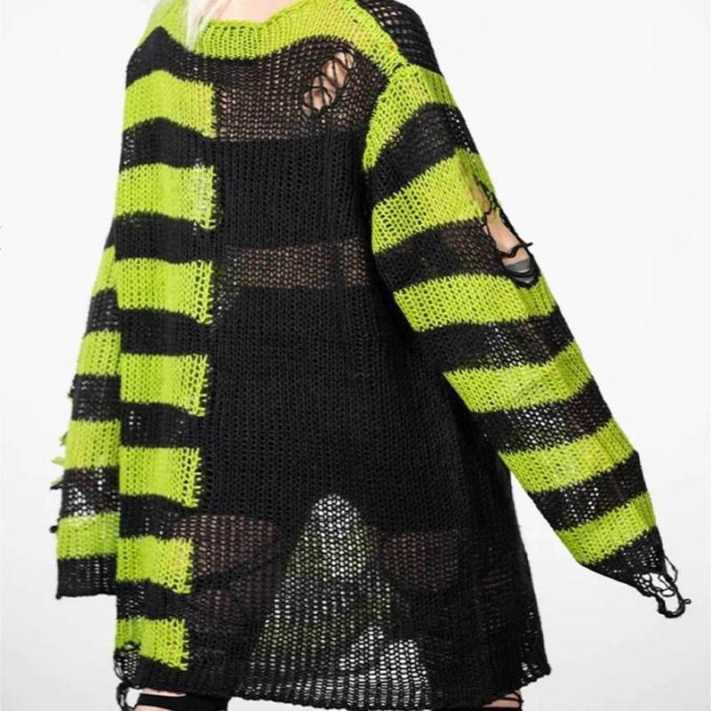 ZA-Zola Halloween Ripped Long Loose Sweater Women - ZA-Zola