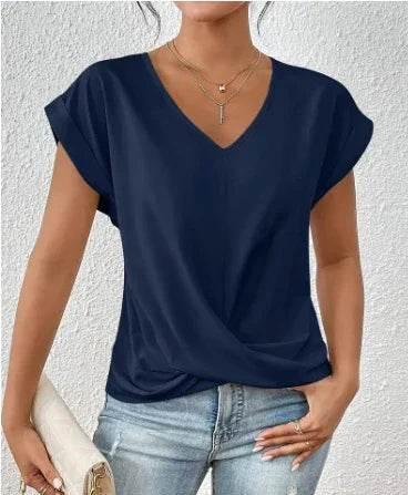 V-Neck Irregular Knot Summer T-Shirt for Women - ZA-Zola