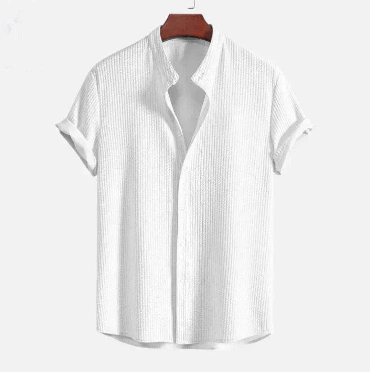 ZA-Zola white short sleeve textured shirt on hanger, stylish men's fashion apparel