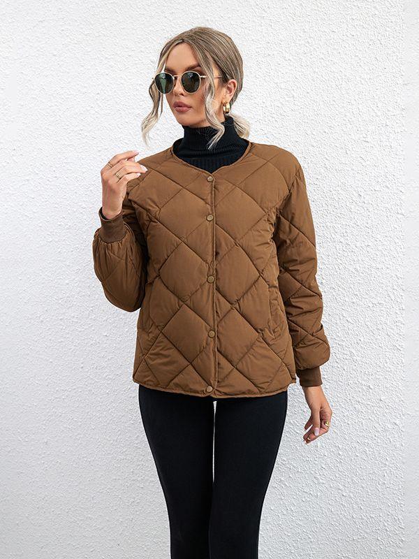 Diamond Check Casual Coat for Women – Stylish Winter Jacket - ZA-Zola