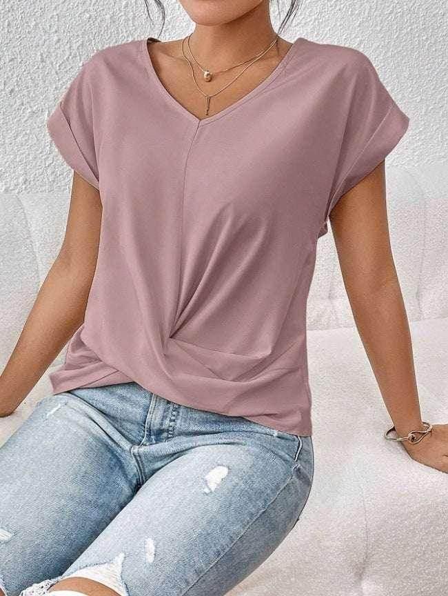 V-Neck Irregular Knot Summer T-Shirt for Women - ZA-Zola