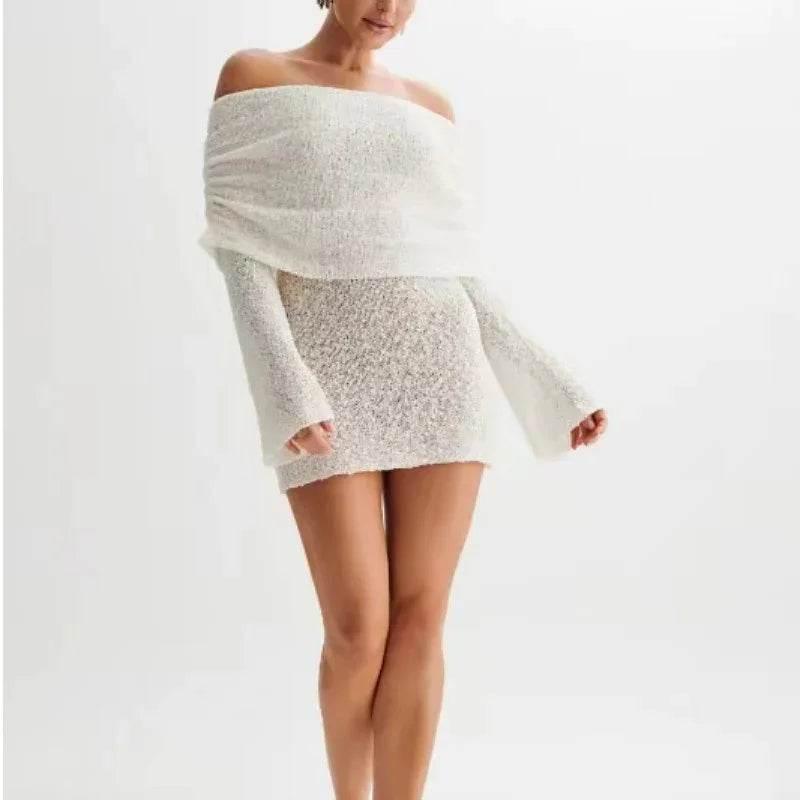 Knitted Off-Shoulder Bodycon Mini Dress - ZA-Zola