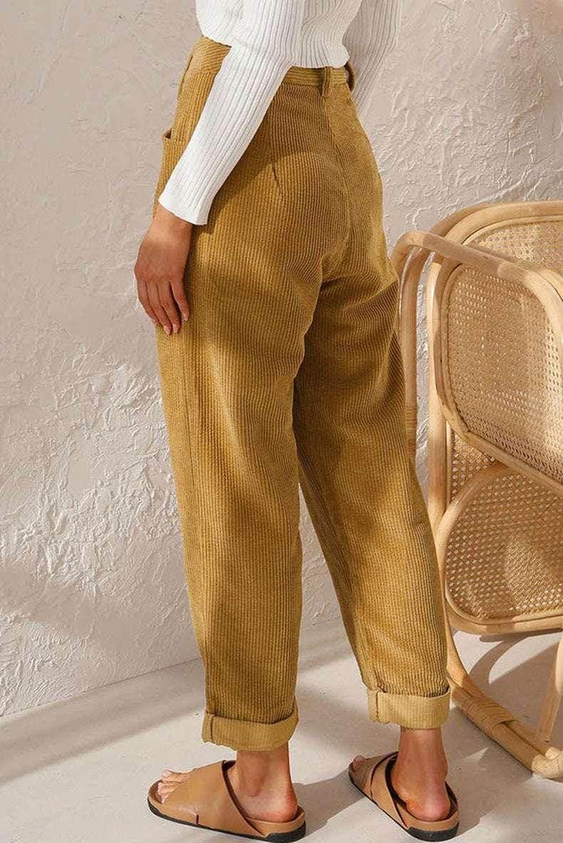 Corduroy Baggy Straight Pants – High Waist Vibe - ZA-Zola