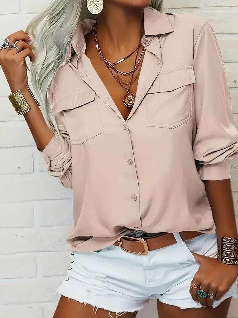 Chiffon V-Neck Blouse – Elegant Office Tunic - ZA-Zola