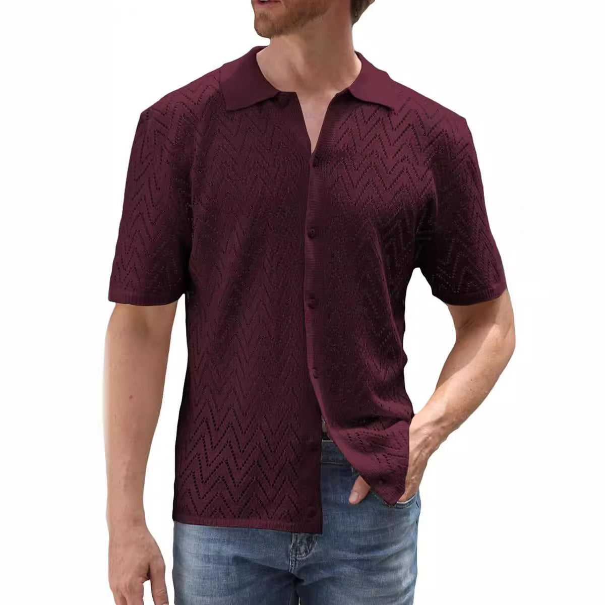 Men’s Summer Hollowed Leisure Short Sleeve Shirt