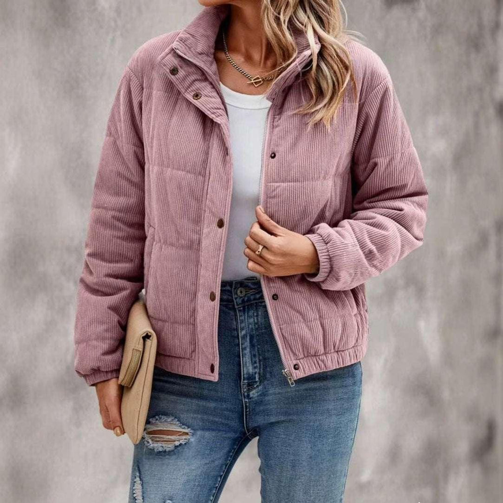 Women’s Short Cotton Jacket – Turtleneck Winter Coat - ZA-Zola