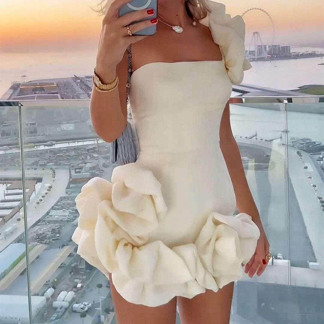 One‑Shoulder Ruffle Mini Dress for Party Nights - ZA-Zola