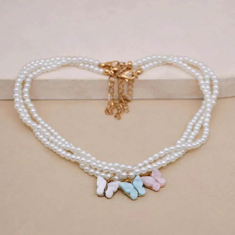 Elegant Pearl Choker with Butterfly Pendant - ZA-Zola