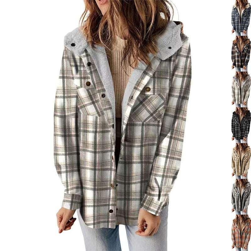 Plaid Hooded Woolen Coat | Thick Fleece Warm Jacket - ZA-Zola