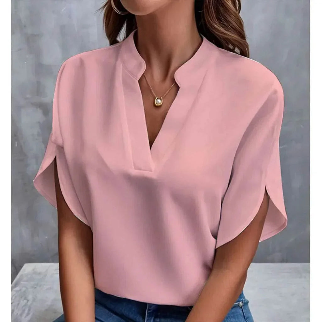 V-Neck Chiffon Short Sleeve Blouse – Elegant Summer Top - ZA-Zola