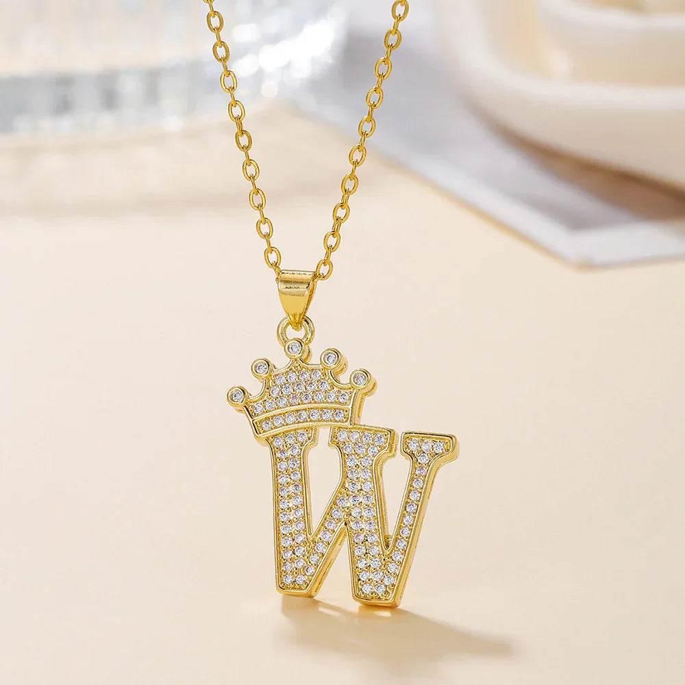 Gold Crown Initial Pendant Necklace for Daily Wear - ZA-Zola