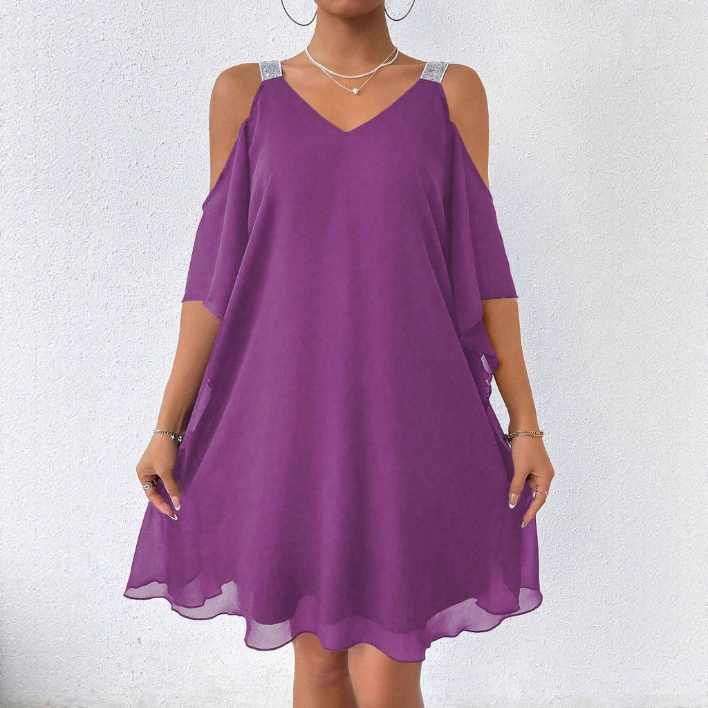 Solid Color V Neck Elegant European And American Style Dress for Women