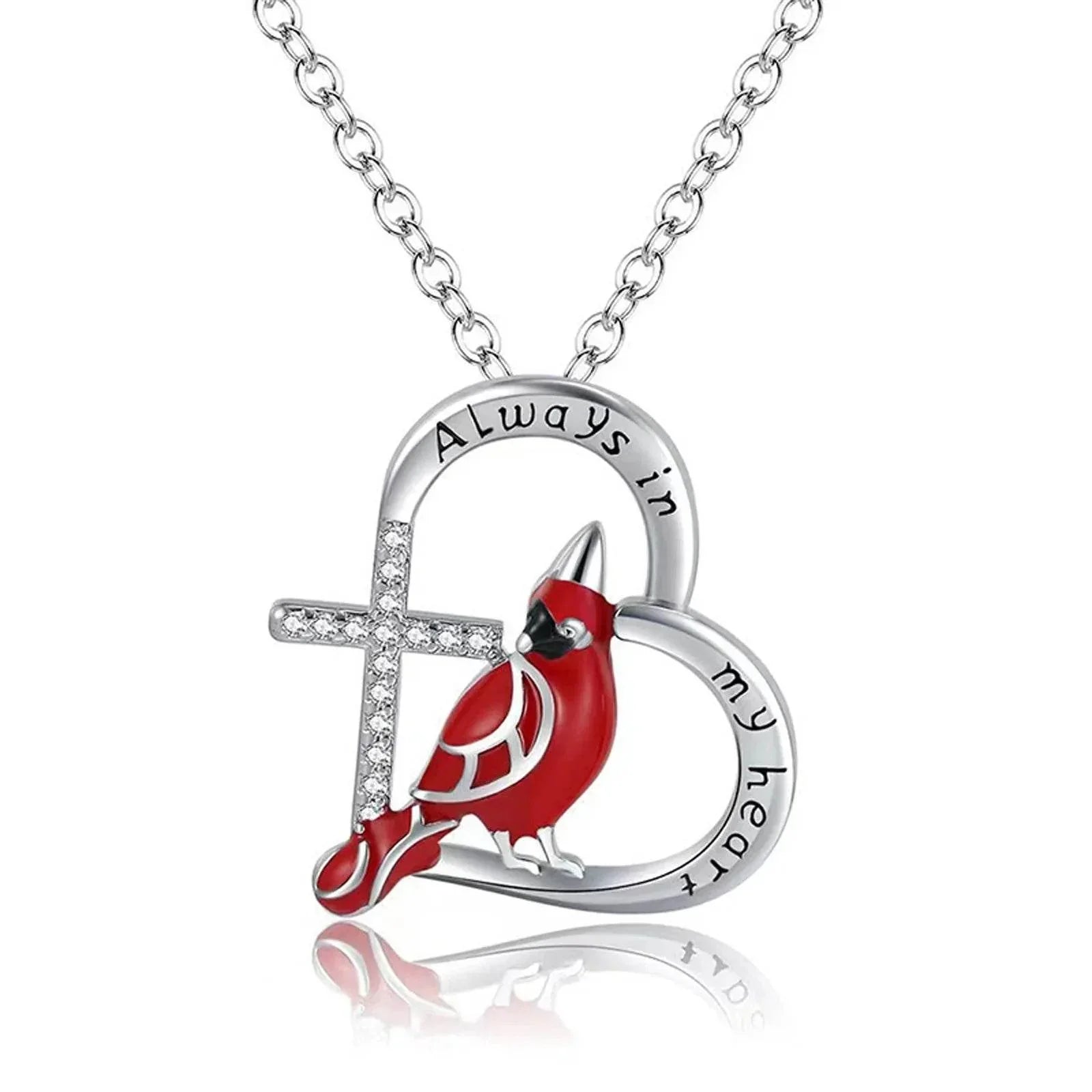 Heart Shaped Cardinal Pendant Necklace Gift - ZA-Zola