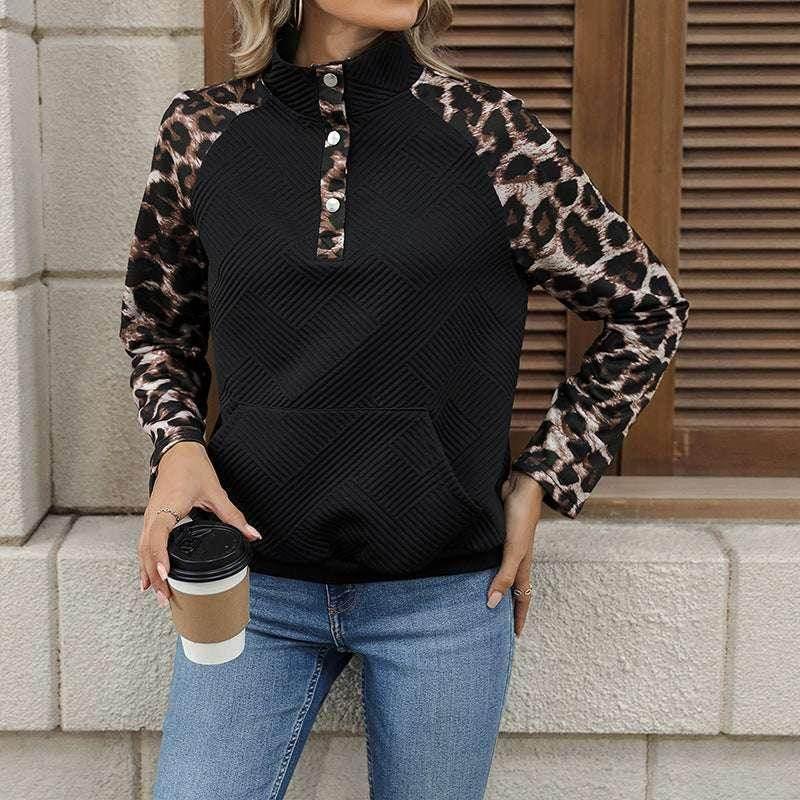 Leopard Print Half Turtleneck Pullover Sweatshirt - ZA-Zola