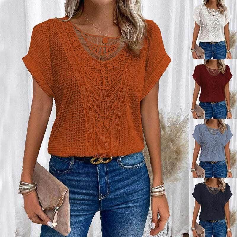 Hollow-Out Ethnic Style T-Shirt for Women - ZA-Zola
