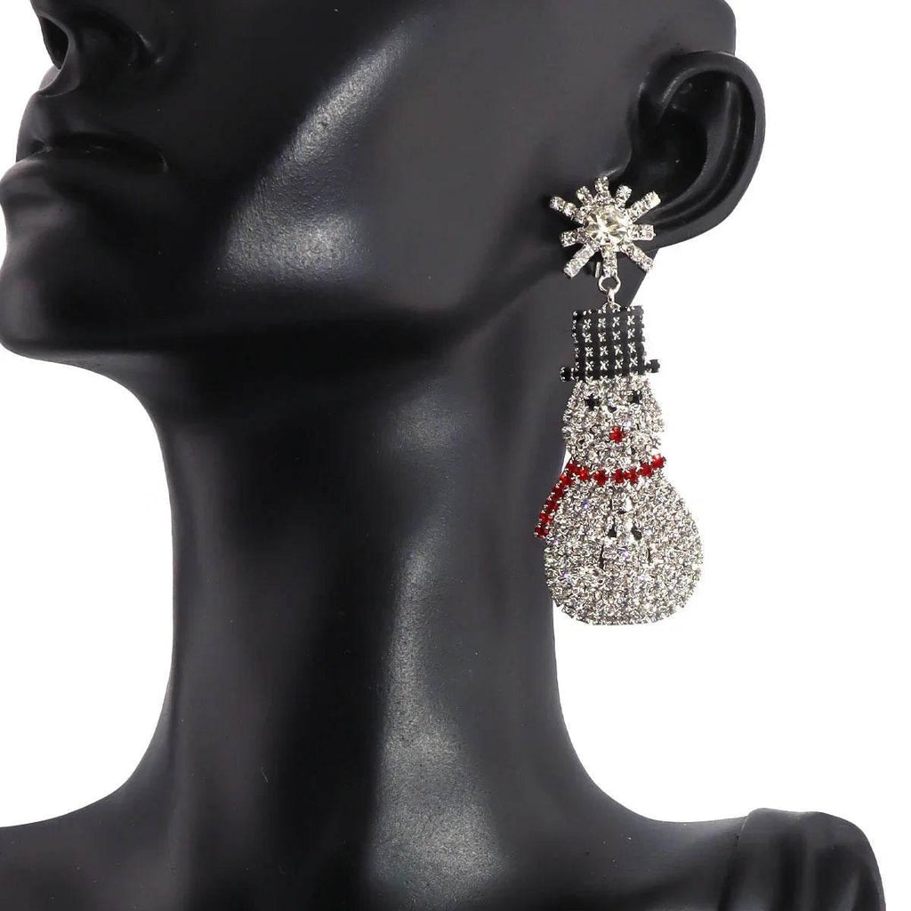 Rhinestone Christmas Snowman Earrings – Festive Jewelry Rhinestone Earrings - ZA-Zola