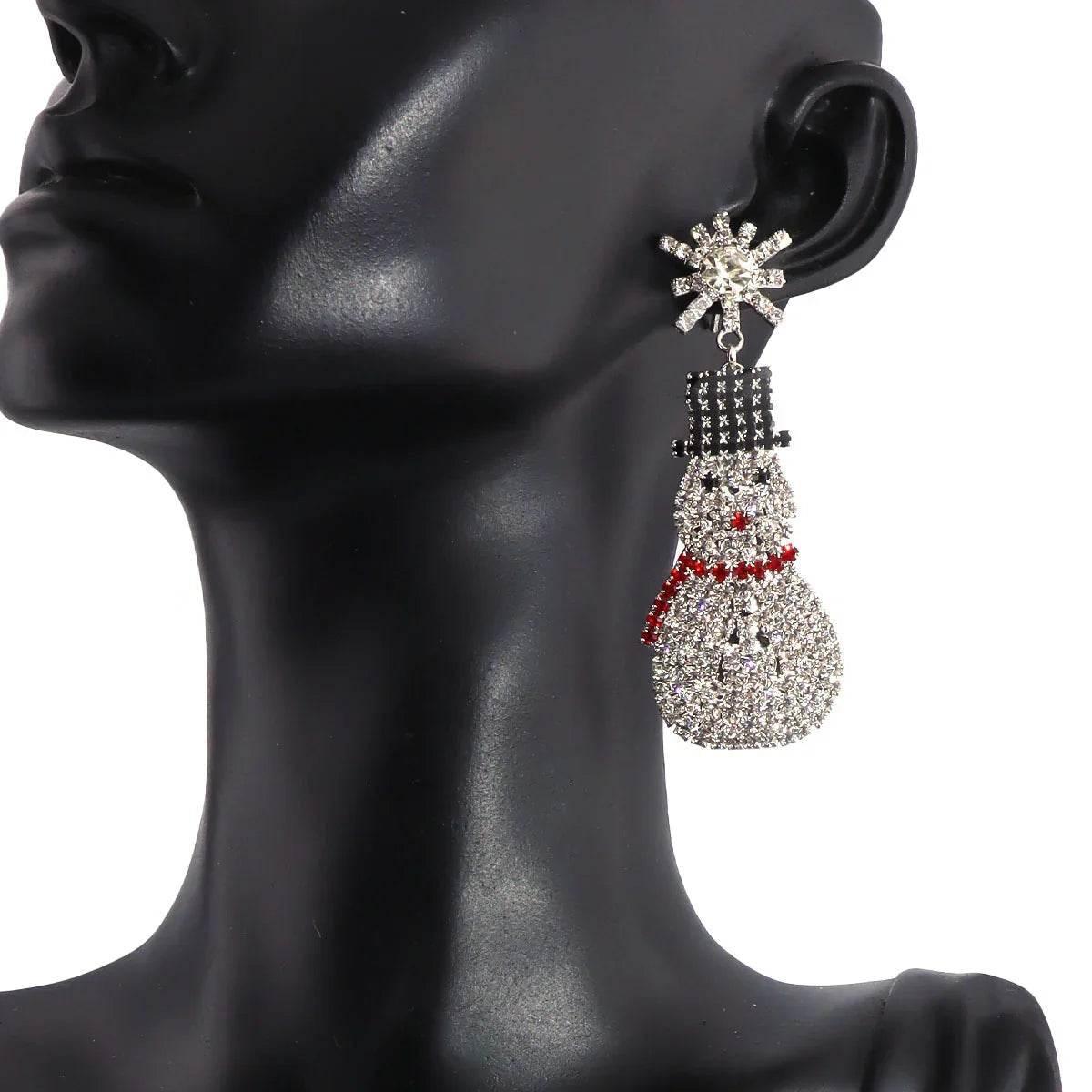Rhinestone Christmas Snowman Earrings – Festive Jewelry Rhinestone Earrings - ZA-Zola