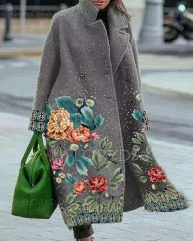 Dragon Phoenix Print Coat for Women – Woolen Long Lapel Jacket - ZA-Zola
