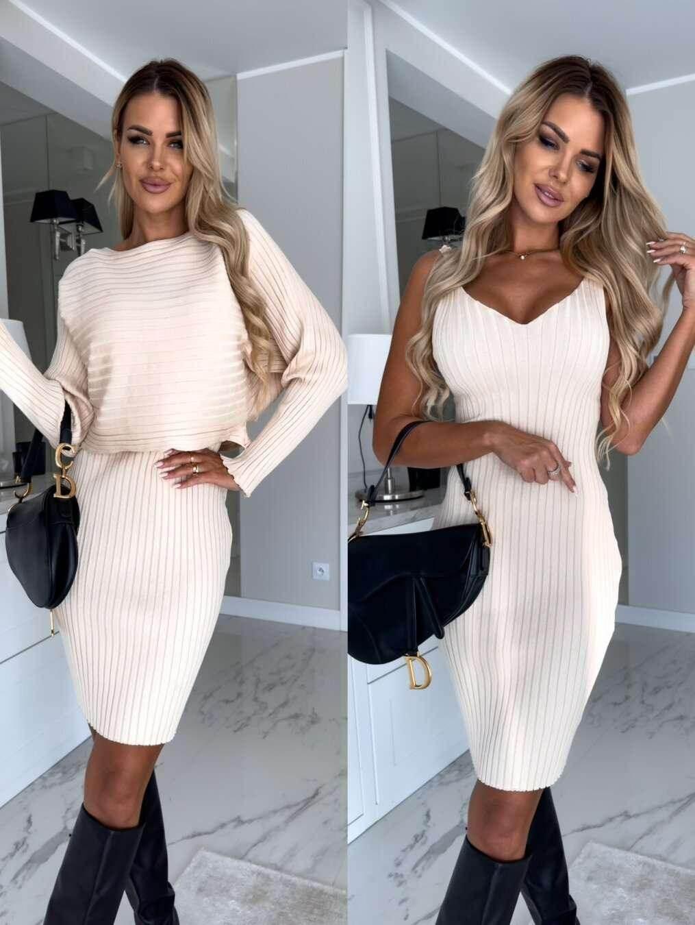 Striped Top & Tight Suspender Skirt Set - ZA-Zola