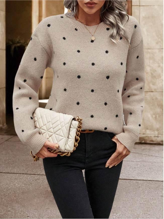 Polka Dot Pullover Sweater – Casual Winter Knitwear - ZA-Zola