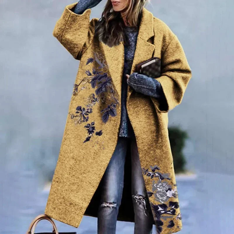 Dragon Phoenix Print Coat for Women – Woolen Long Lapel Jacket - ZA-Zola