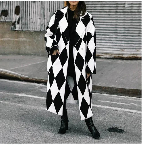 Dragon Phoenix Print Coat for Women – Woolen Long Lapel Jacket - ZA-Zola
