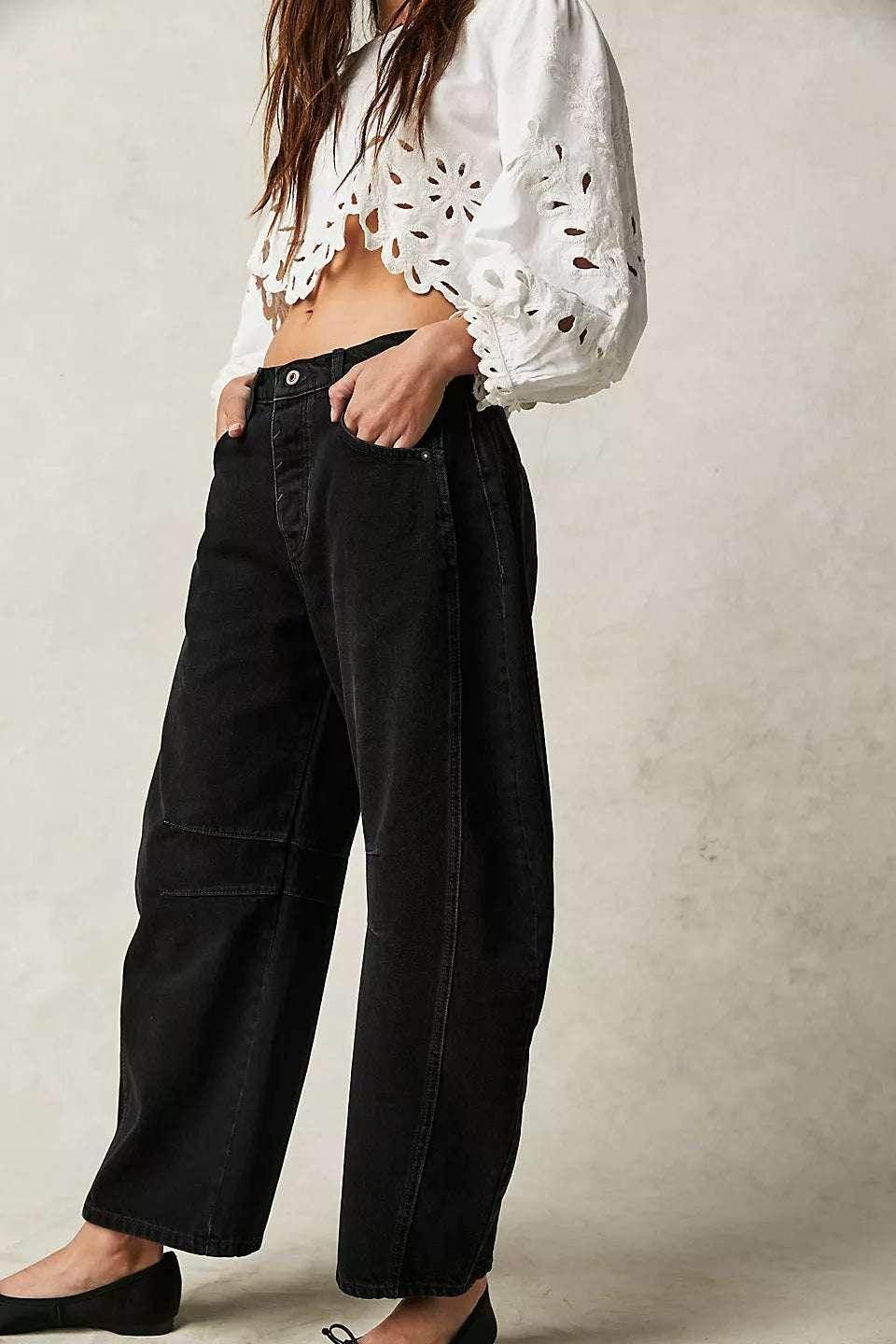 Mid-Rise Barrel Jeans with Wide-Leg Fit - ZA-Zola