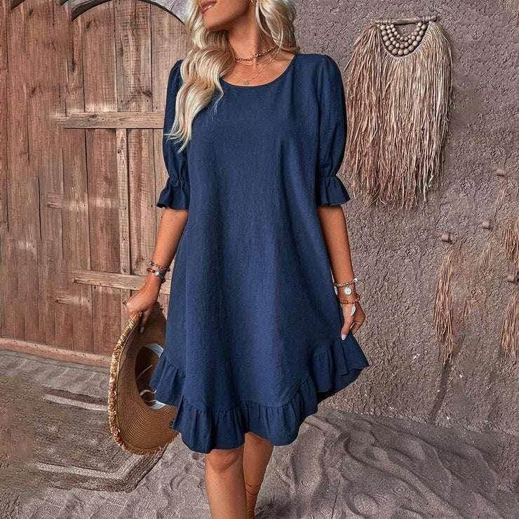 Casual Crew Neck Mid-Length Loose Dress - ZA-Zola