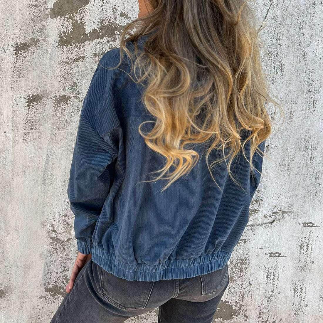 Women's Corduroy Hooded Zip-Up Jacket - ZA-Zola