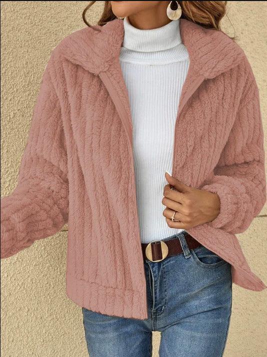 Women’s Fleece Cropped Jacket | Thick Lapel Winter Style - ZA-Zola