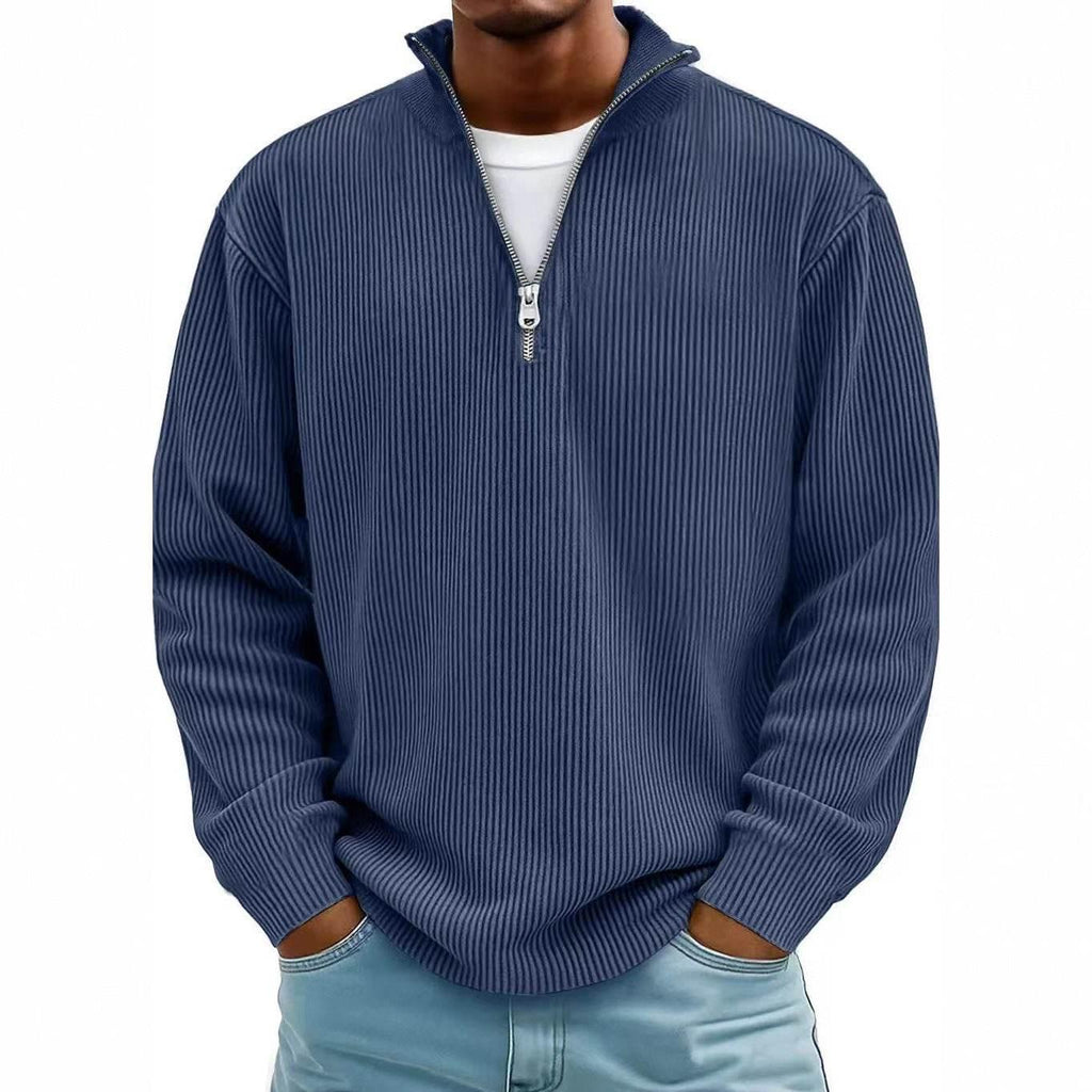 Corduroy Zipper Stand Collar Sweatshirt for Men – Casual Warm Top - ZA-Zola