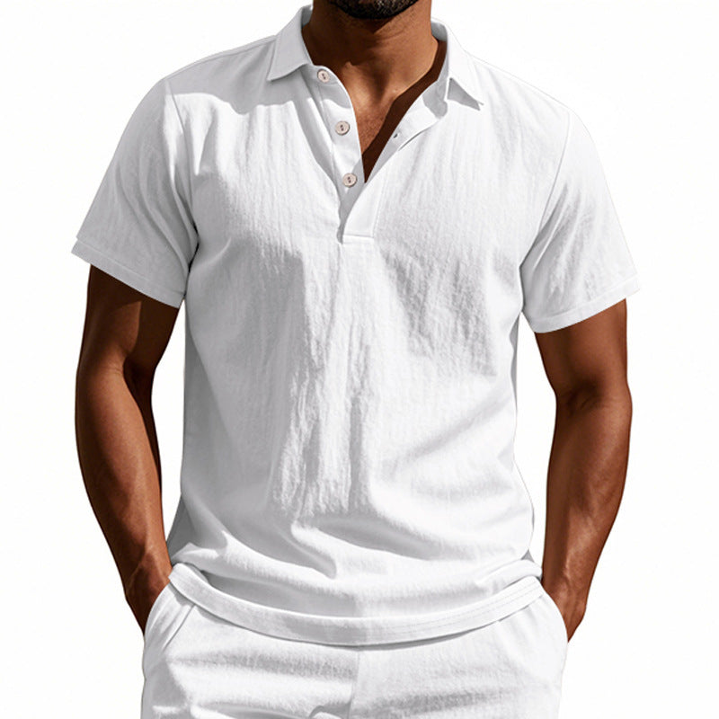Man wearing a white polo shirt on a white background
