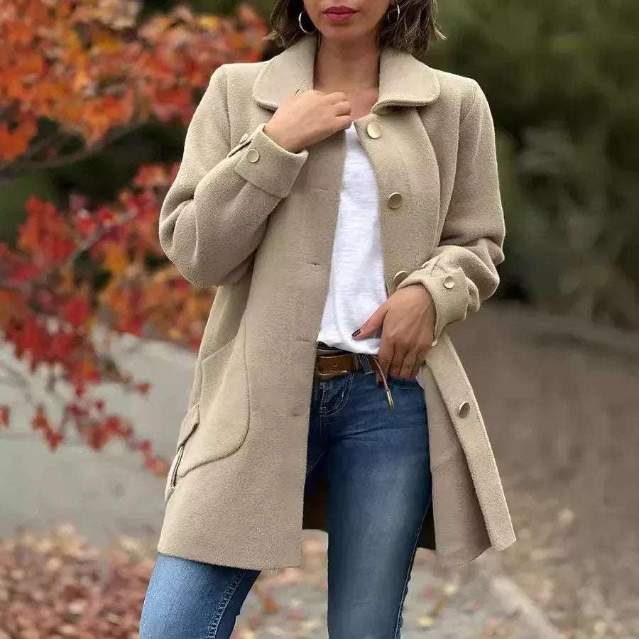 Women’s Polo Collar Woolen Coat | Casual Bow Style - ZA-Zola