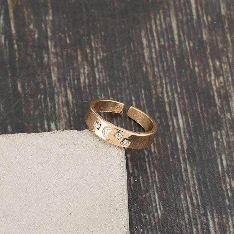 Star & Moon Adjustable Ring | Gold Gemstone Charm - ZA-Zola