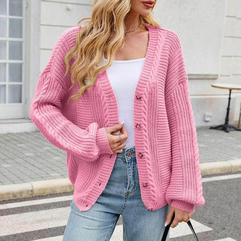 Twisted Knit V-Neck Cardigan – Soft & Slouchy Vibe - ZA-Zola