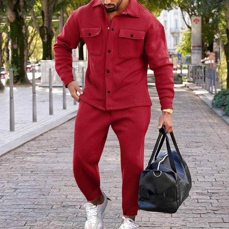 Men Suede Two Piece Suit | Slim Fit Casual Set - ZA-Zola
