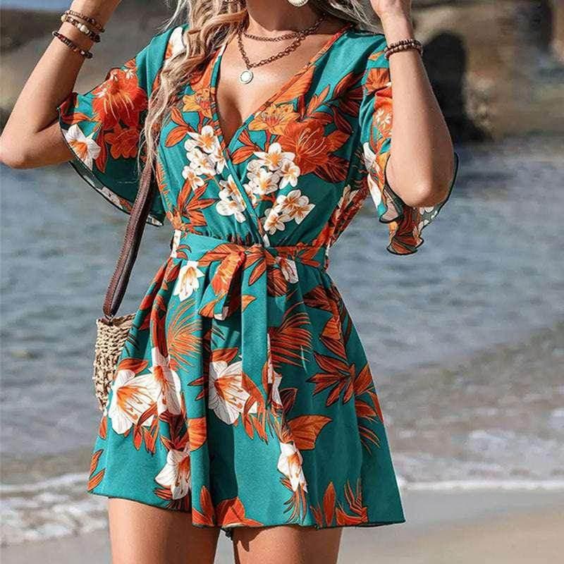 Beach Ruffle Sleeve Printed Jumpsuit – Summer Chic - ZA-Zola